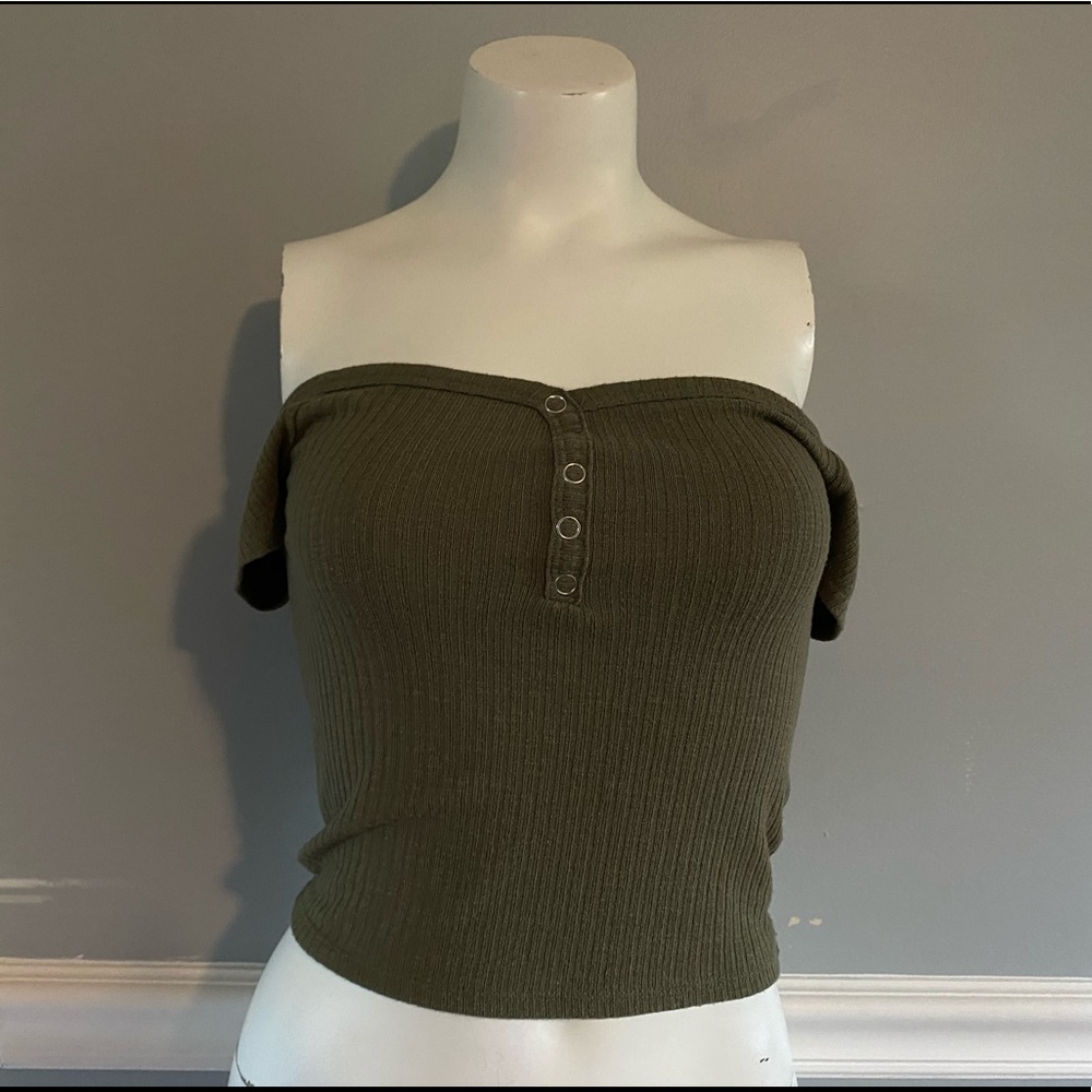 Navy green off the shoulder top